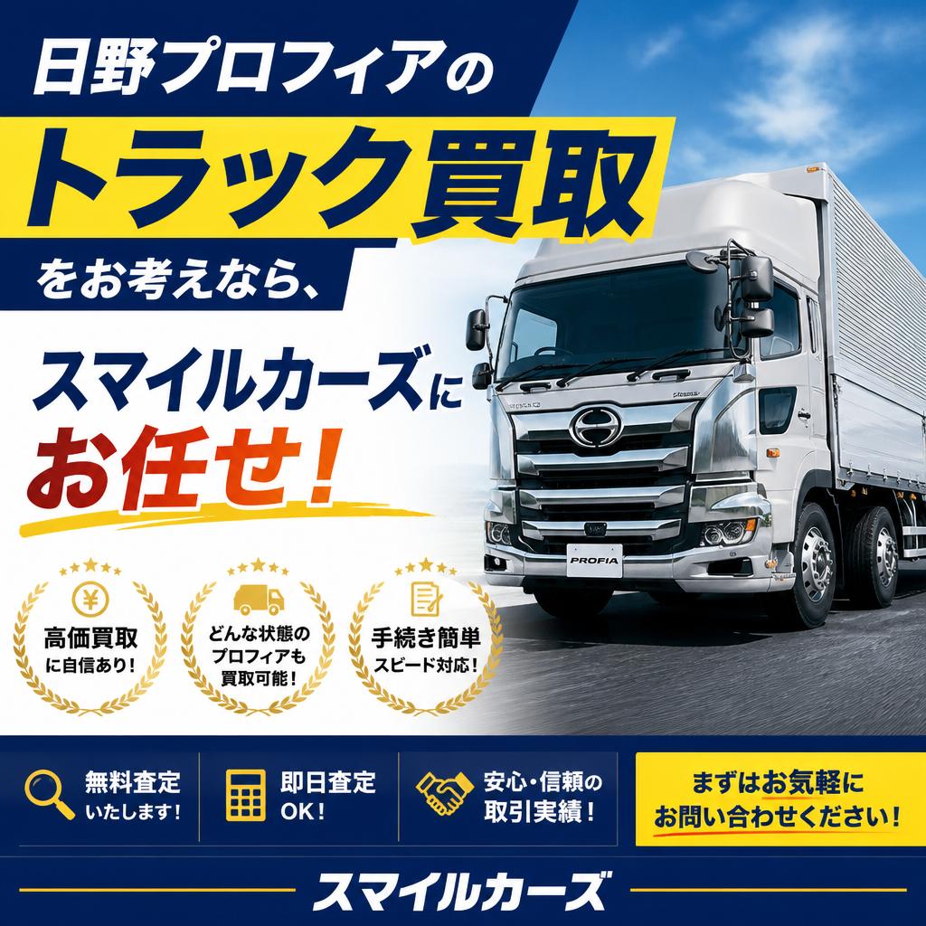 日野プロフィアのトラック買取をお考えなら、スマイルカーズにお任せ！