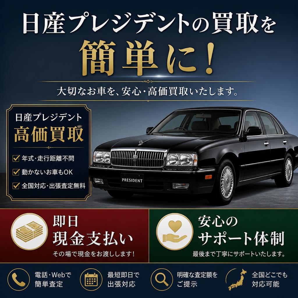 日産プレジデントの買取を簡単に！即日現金支払いと安心のサポート体制