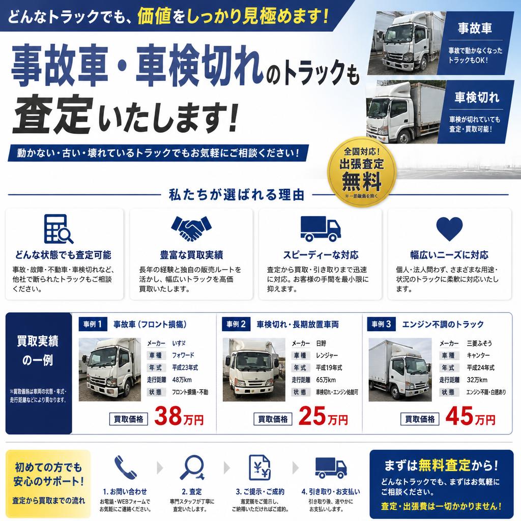 3. 事故車・車検切れのトラックも買取可能