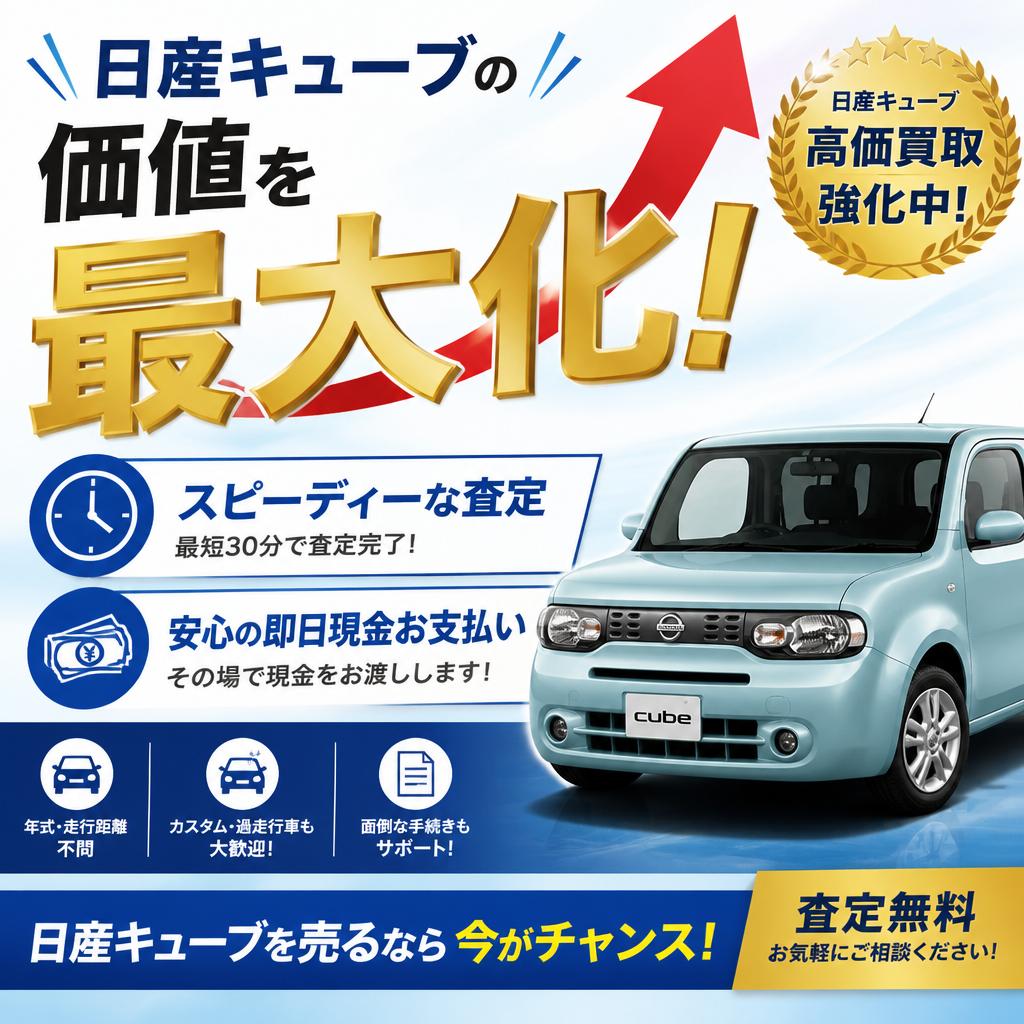 日産キューブの価値を最大化！スピーディーな査定と安心の即日現金お支払い