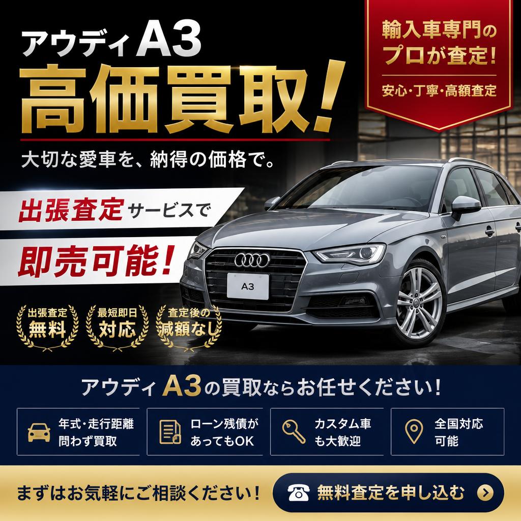 アウディA3を高価買取！出張査定サービスで即売可能！
