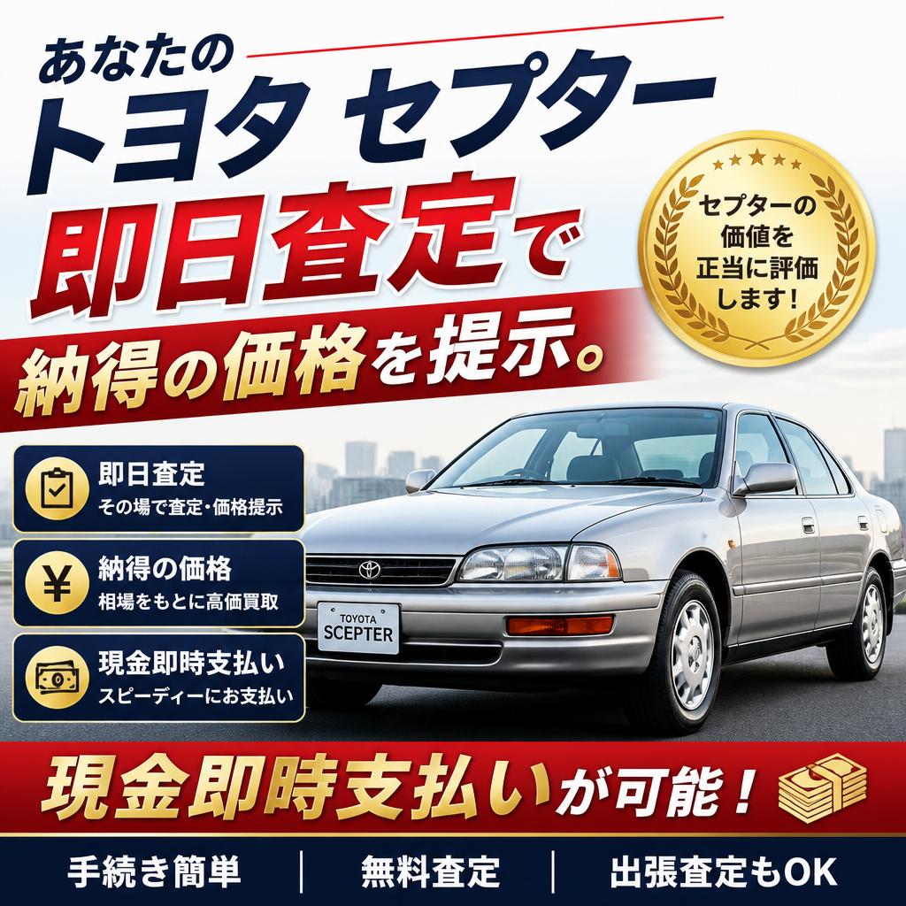 あなたのトヨタセプター、即日査定で納得の価格を提示。現金即時支払いが可能！