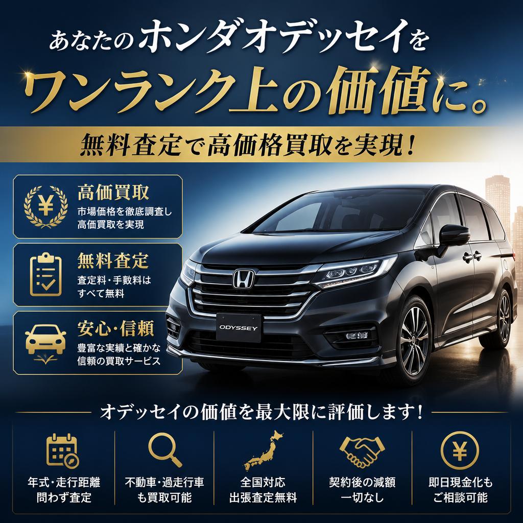 あなたのホンダオデッセイをワンランク上の価値に。無料査定で高価格買取を実現！