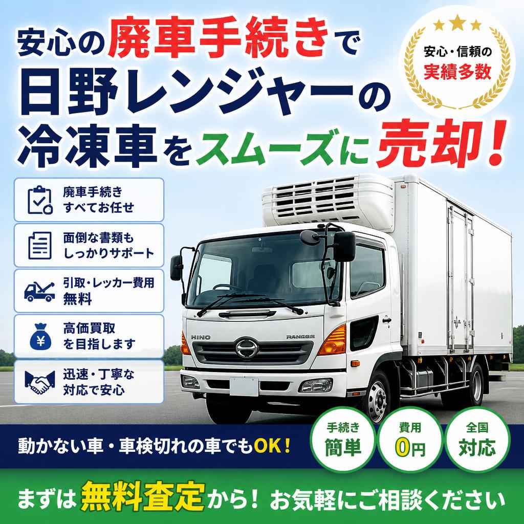 安心の廃車手続きで日野レンジャーの冷凍車をスムーズに売却！