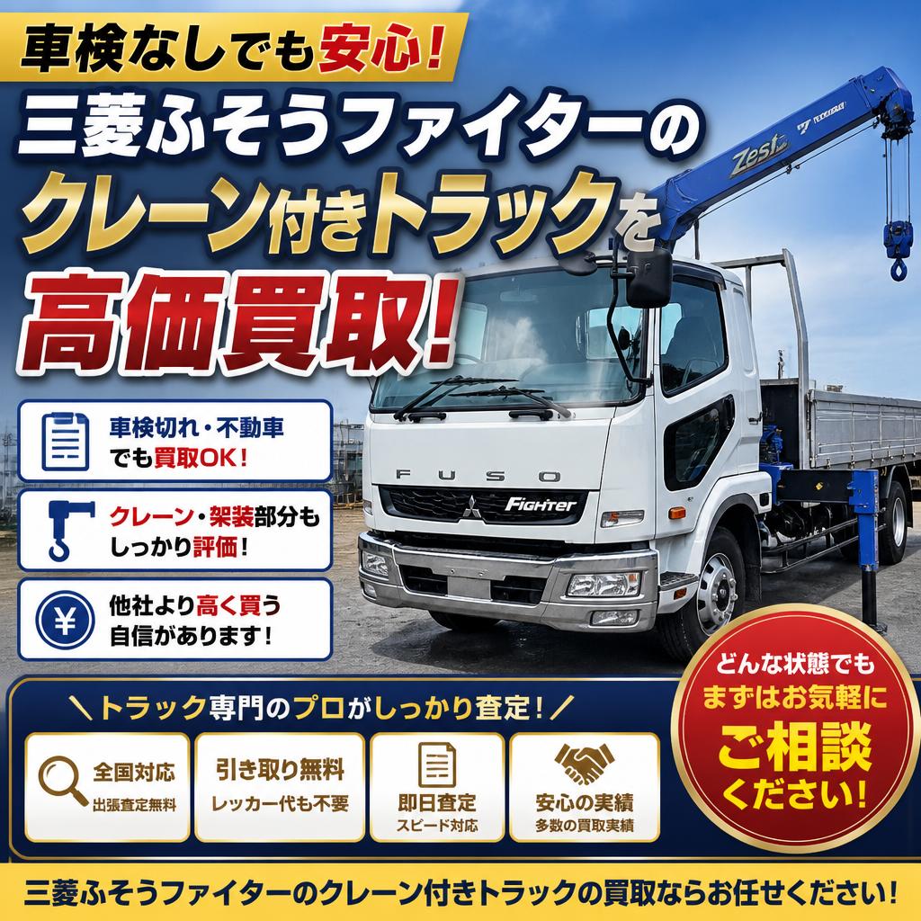 車検なしでも安心！三菱ふそうファイターのクレーン付きトラックを高価買取！